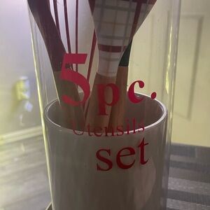 New 5-Piece Holiday Kitchen Utensil Set with Glass Jar Fun white elephant gift